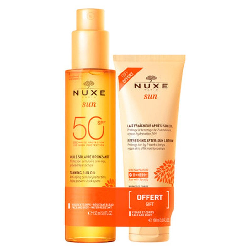 Nuxe Sun SPF50 Huile solaire bronzante 150ml + Lait fraîcheur 100ml