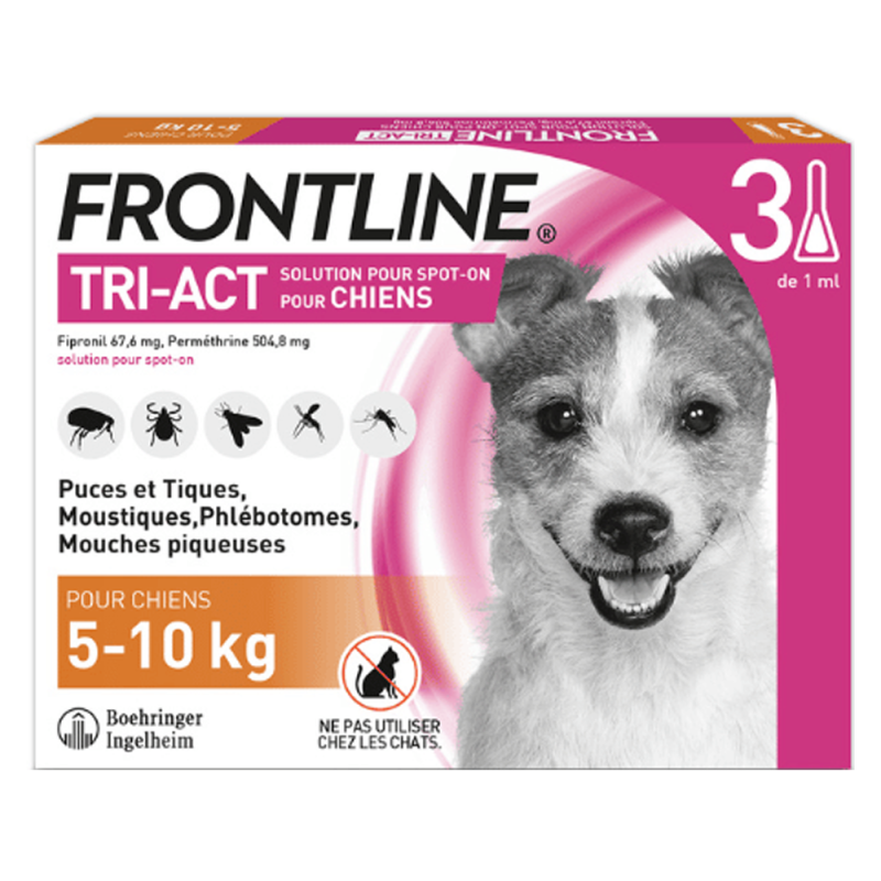 Frontline Tri-Act chiens de 5 à 10kg 3 pipettes