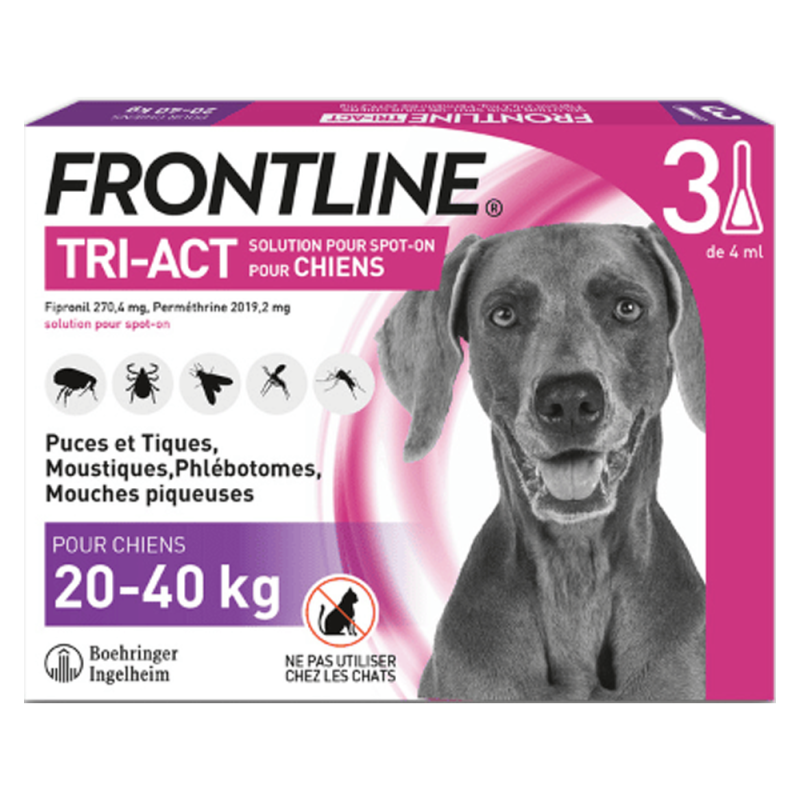Frontline Tri-Act chiens de 20 à 40kg 3 pipettes