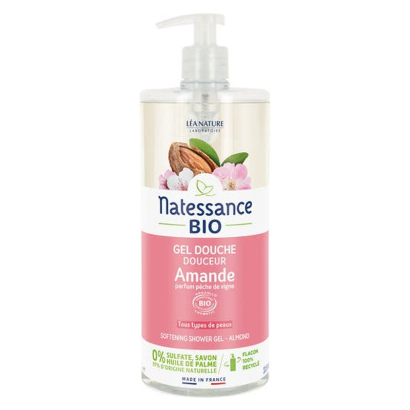 Natessance Gel douche douceur Amande parfum Pêche de vigne bio 1L