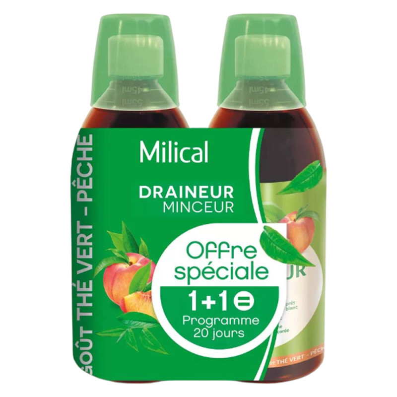 Milical Draineur Minceur Ultra Thé vert pêche lot de 2x500ml