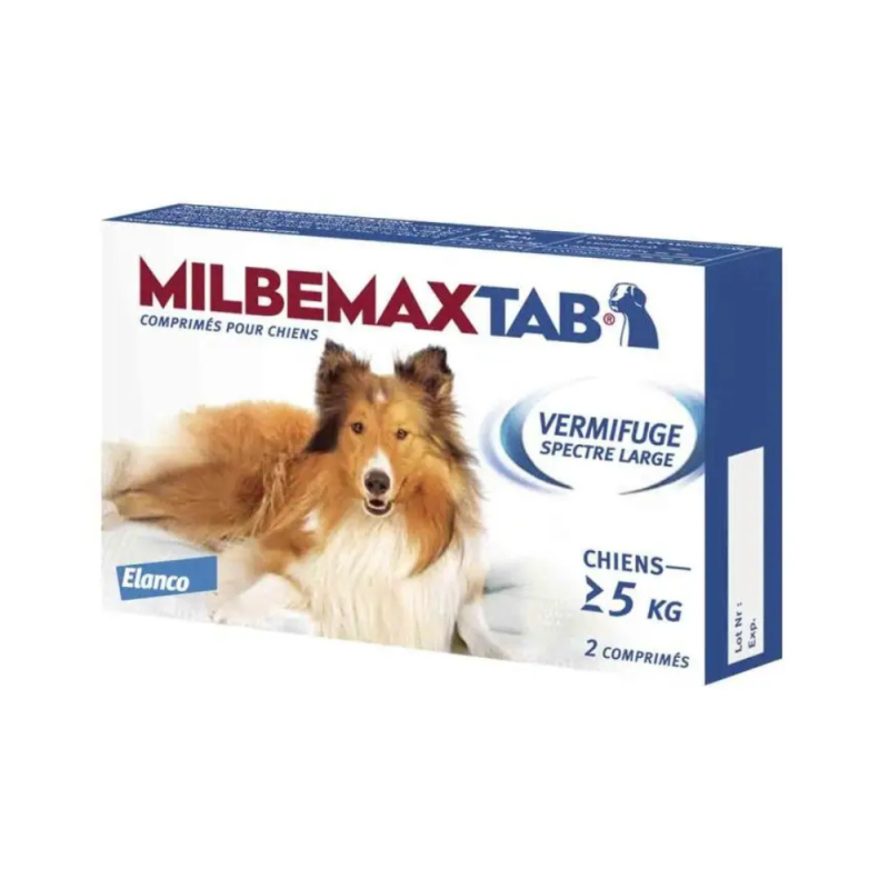 Milbemax Tab Vermifuge spectre large chien 5 kg et plus 2 comprimés
