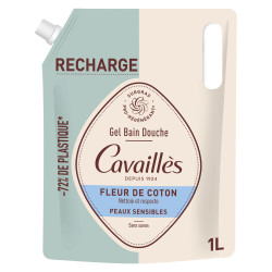 Cavaillès Gel Bain Douche Fleur de coton peaux sensibles eco-recharge 1L