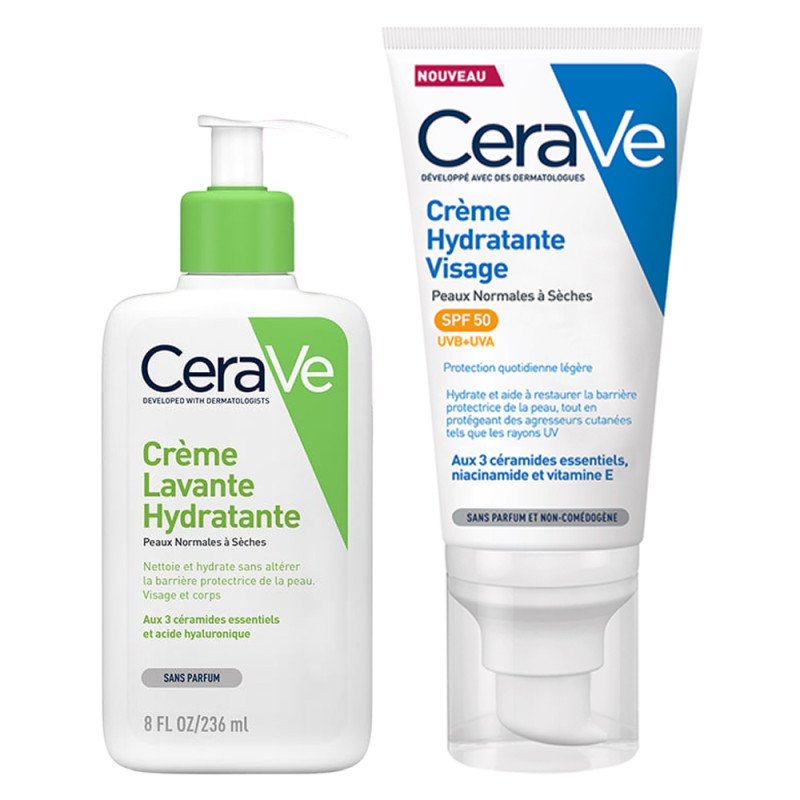 CeraVe Crème hydratante visage SPF50 52ml + Crème lavante hydratante 20ml