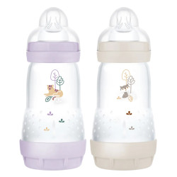 MAM Start Easy Biberon anti-colique tétine débit 2 Lila & Sable 2x260ml