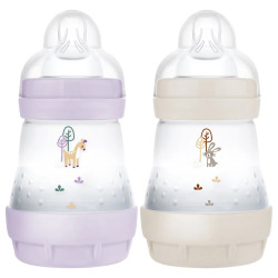 MAM Start Easy Biberon anti-colique tétine débit 1 Lilas & Sable 2x160ml