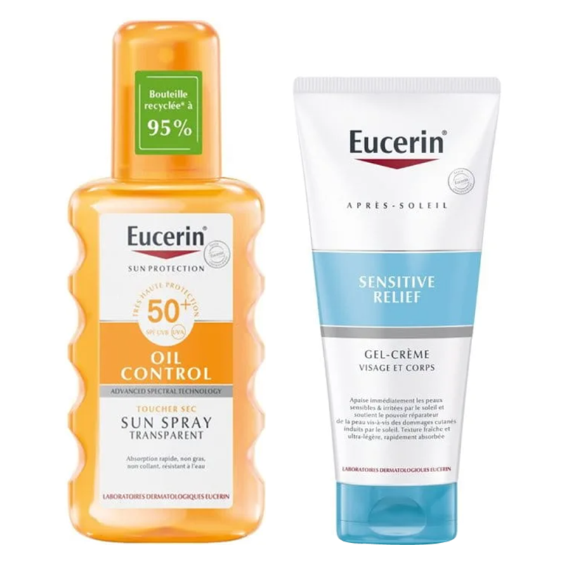 Eucerin Oil Control Spray Solaire Transparent SPF50+ 200ml + Sensitive Relief Gel-Crème Après-Soleil 50ml