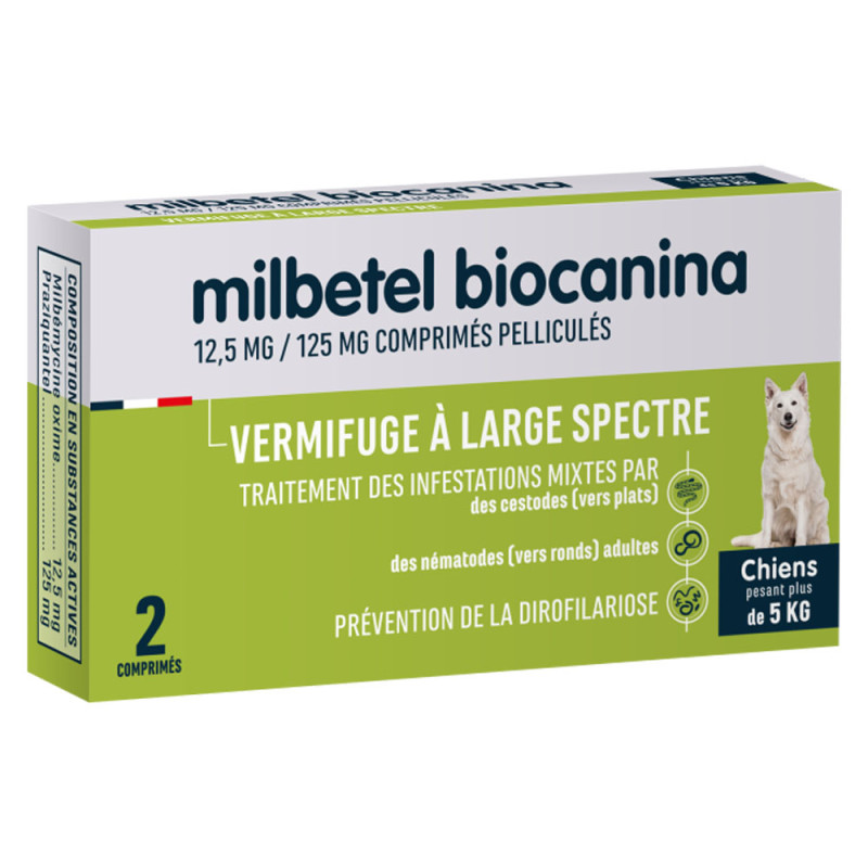 Biocanina Milbetel Vermifuge pour chiens +5kg 2 comprimés