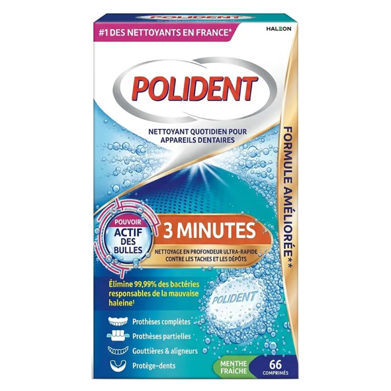 Polident 3 minutes Nettoyant pour appareils dentaires 66 comprimés