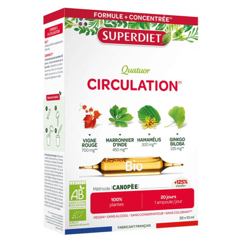 Superdiet Quatuor Circulation bio 20 ampoules