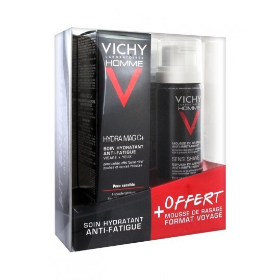 Vichy Homme Hydra Mag C+ Soin Hydratant Anti-Fatigue 50ml + Mousse de Rasage Offerte