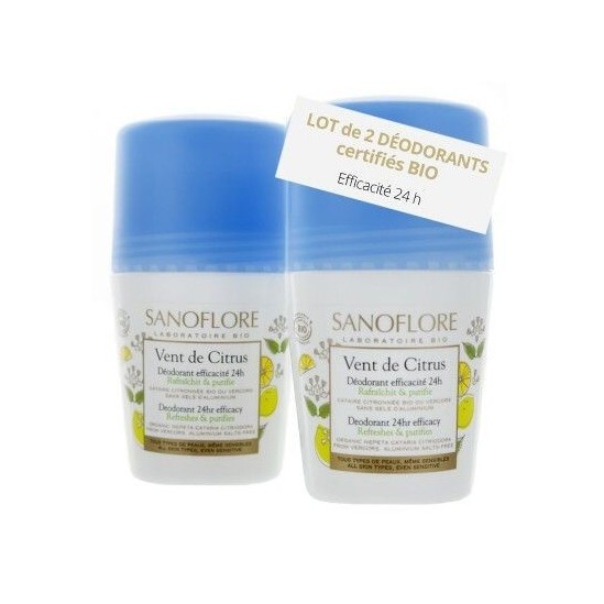 Sanoflore Vent de Citrus Déodorant Efficacité 24H Roll on Lot de 2 x 50 ml