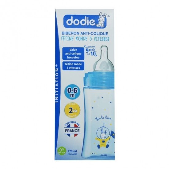 Dodie biberon initiation+ bleu tetine ronde large 270ml 