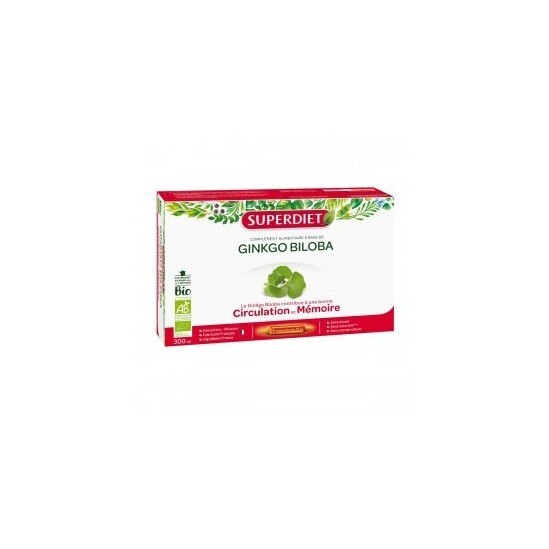 Superdiet Ginkgo Biloba bio complément alimentaire 20 ampoules 300ml