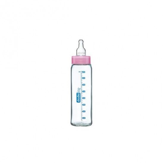 Dodie biberon verre col étroit rose  240ml