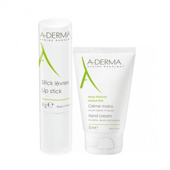 A derma crème mains 50ml + stick lèvres 4g