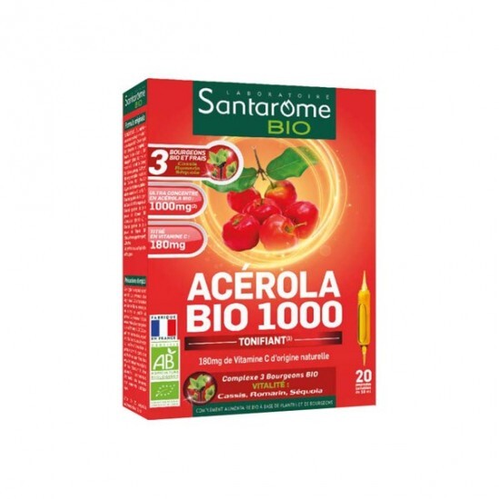 Santarome bio acérola bio 1000 complément alimentaire 20 ampoules x 10ml