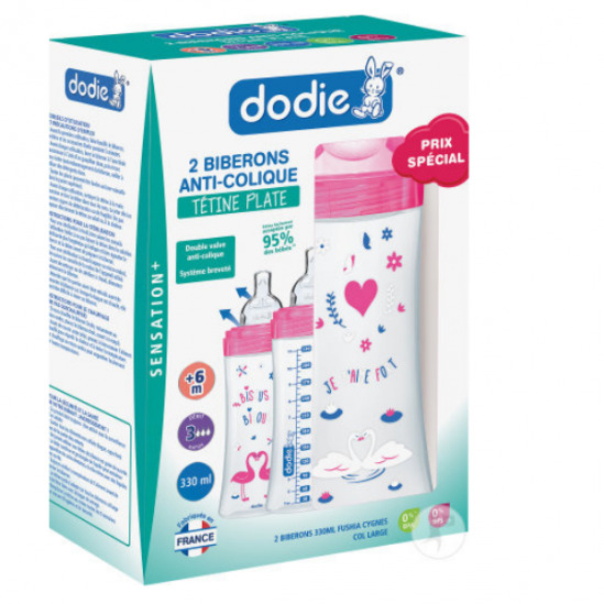 Dodie coffret x2 biberons initiation+ tétine débit 3 330ml