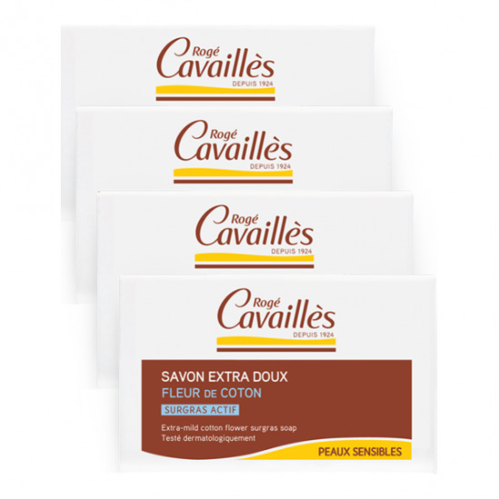 Rogé Cavaillès Savon Surgras Extra-Doux Fleur de Coton Lot de 3x250g + 1 Gratuit