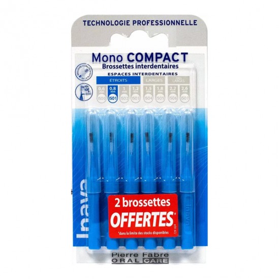 Inava mono compact bleu 6 brossettes interdentaires 0.8mm