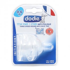 Dodie initiation+ 2tétine ronde 3 vitesses anti-colique débit 1 0-6mois