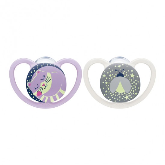 Nuk space 2 sucettes silicone fille nuit 6-18 mois