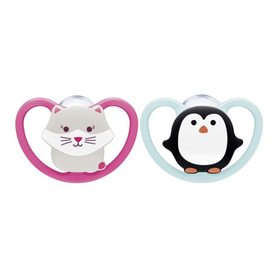 Nuk space 2 sucettes silicone baleine et ours 6-18 mois
