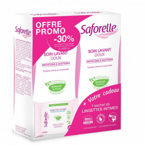 Saforelle soin lavant doux 2x500 ml + lingettes offertes