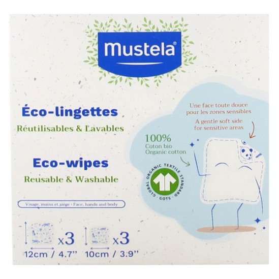 Mustela kit eco-lingettes 100% coton bio x6 lingettes