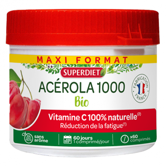 Superdiet maxi pot acérola 1000 bio 60 comprimés