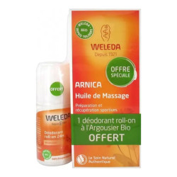 Weleda huile de massage à l'Arnica 200ml + déodorant à l'argousier roll-on 50ml