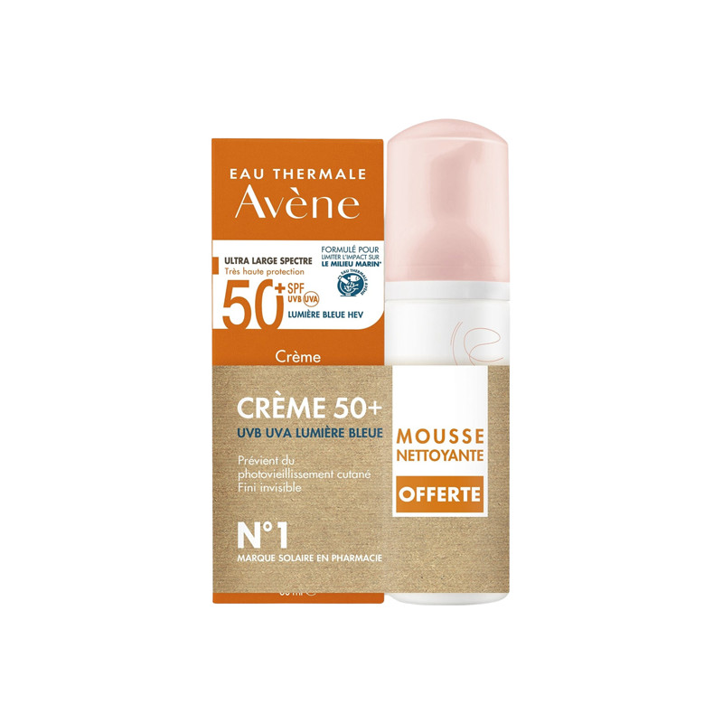 Avène Crème solaire SPF50+ fini invisible 50ml + Mousse nettoyante 50ml
